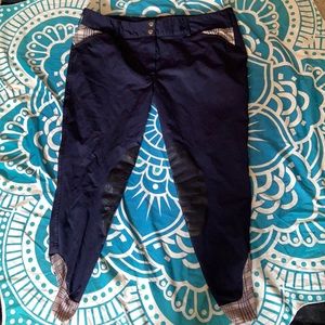 Ankle-Length Navy Riding Breeches with Plaid Trim